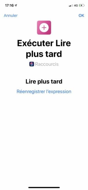 Sauvegarde de la fonction dans SIRI