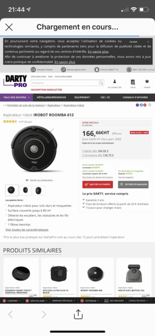 Page Web non adapté au mobile - Darty