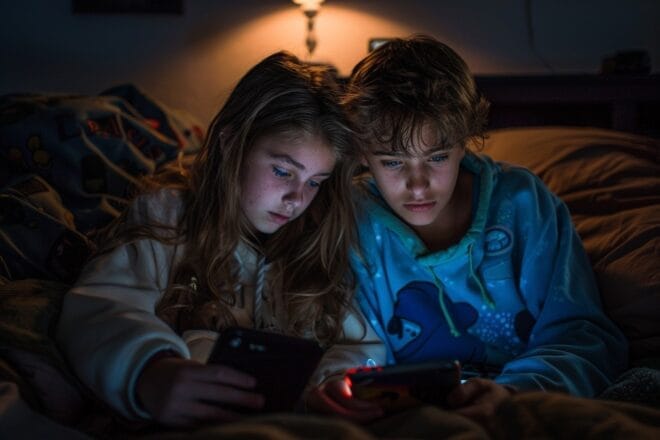 Image d'illustration. Des enfants ou adolescents sont sur les écrans tard le soir.