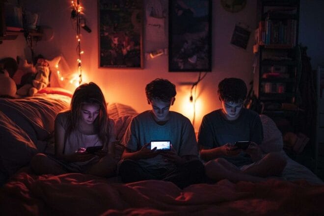 Adolescents absorbés par leurs téléphones