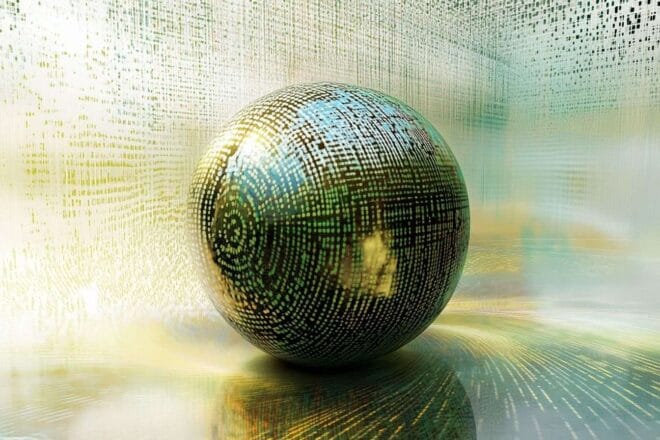 Image d'illustration. Visualisation artistique globe et code binaire