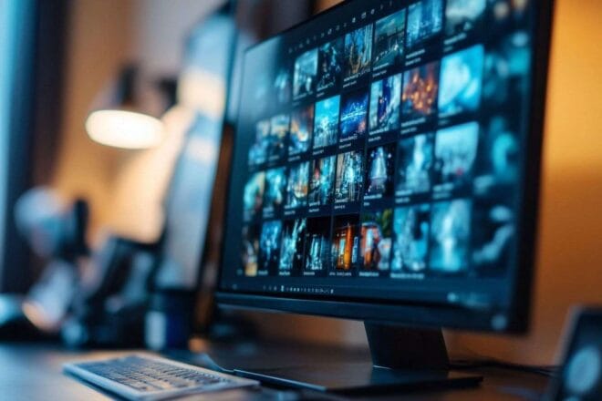 Image d'illustration. Gros plan d un écran d ordinateur avec résultats de recherche inversée d images