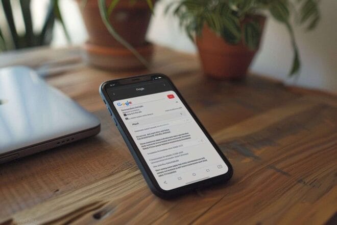 Image d'illustration. Un smartphone montrant l'interface gmail