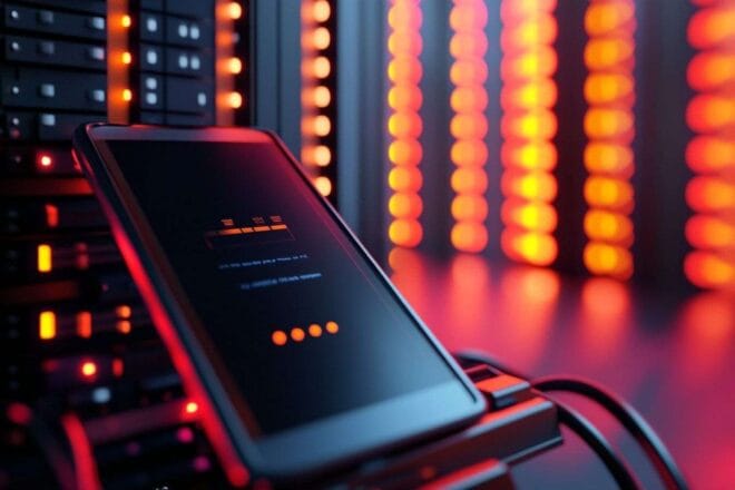 Image d'illustration. Gros plan de la batterie du smartphone en charge