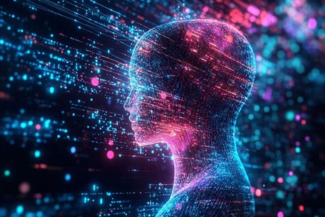 Image d'illustration. Représentation abstraite d ia avec données numériques vibrantes