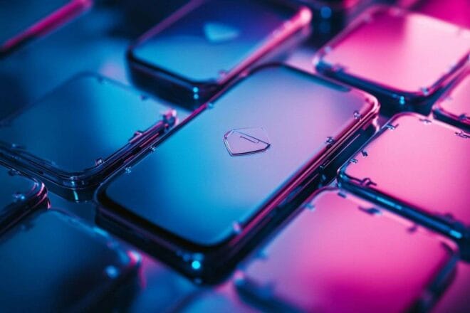 Image d'illustration. Un smartphone protégé par des boucliers numériques