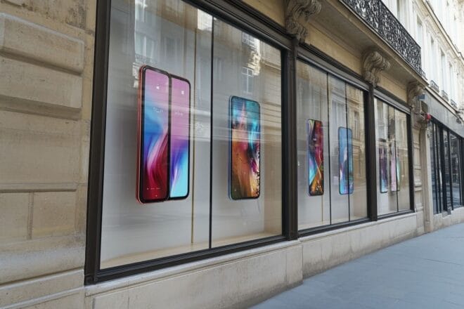 Vitrine élégante paris smartphones pliables