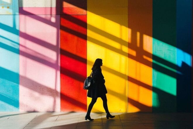 Dessin de formes géométriques vibrantes et couleurs audacieuses créant une atmosphère dynamique similaire à l'esthétique Pixel de Google.