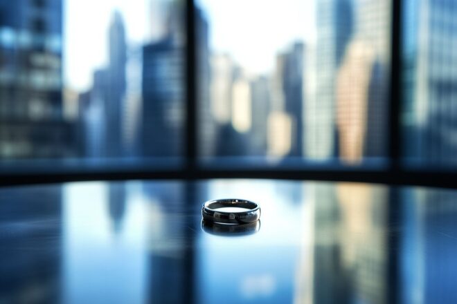 Sleek apple ring on desk
