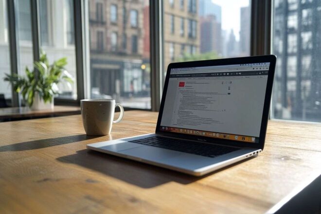 Vue d’un navigateur ouvert dans un bureau moderne à new york