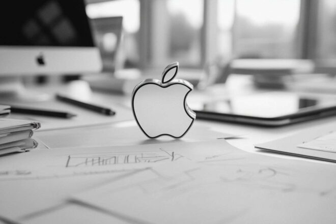 Gros plan du logo apple avec notes de brainstorming