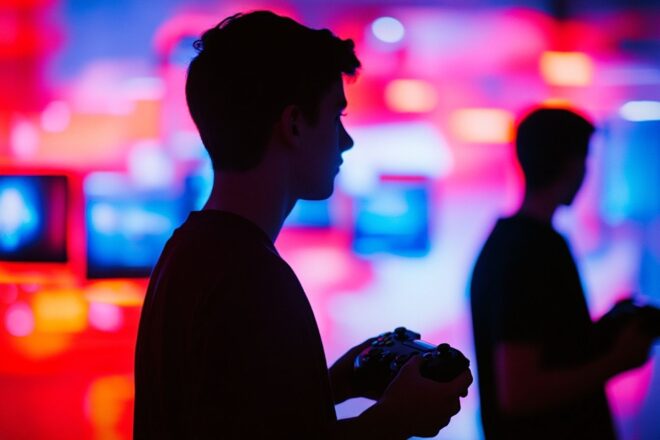 Silhouettes floues de jeunes joueurs