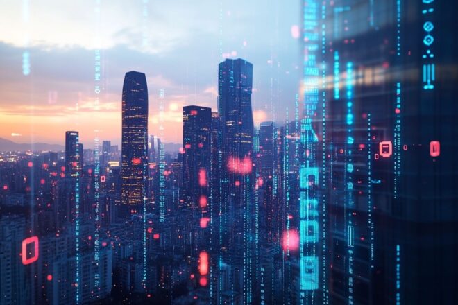 Skyline futuriste et technologie esim