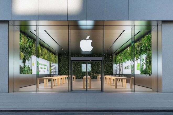 Vitrine apple vide avec graphismes écologiques