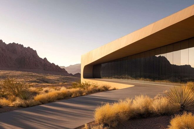 Architecture moderne intégrée au paysage aride