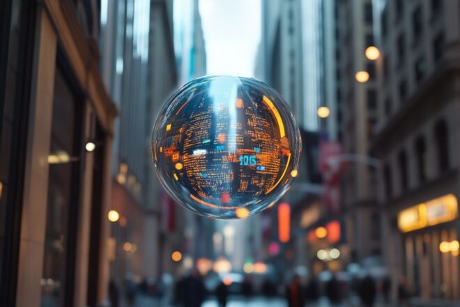 Bulle de réseau neuronal lumineux au dessus de wall street