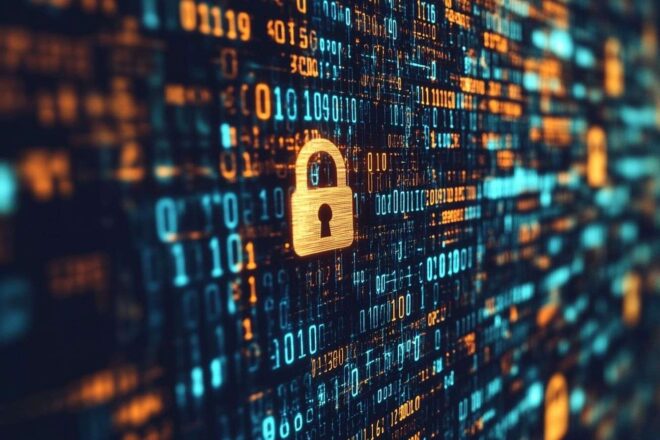 Icône de verrouillage numérique sur un code binaire