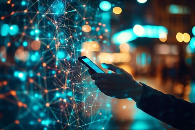 Réseau maillé numérique connecté aux smartphones