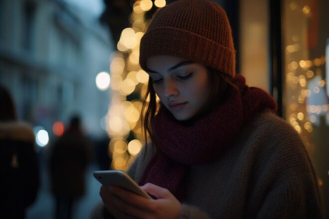 Personne utilisant une application de shopping pendant les vacances