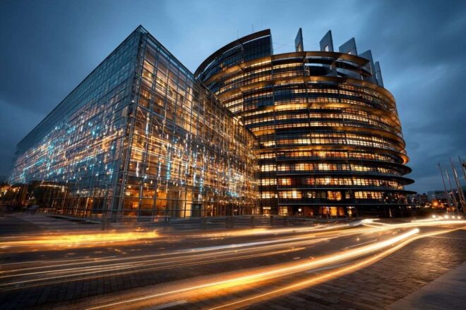 Bâtiment du parlement européen illuminé