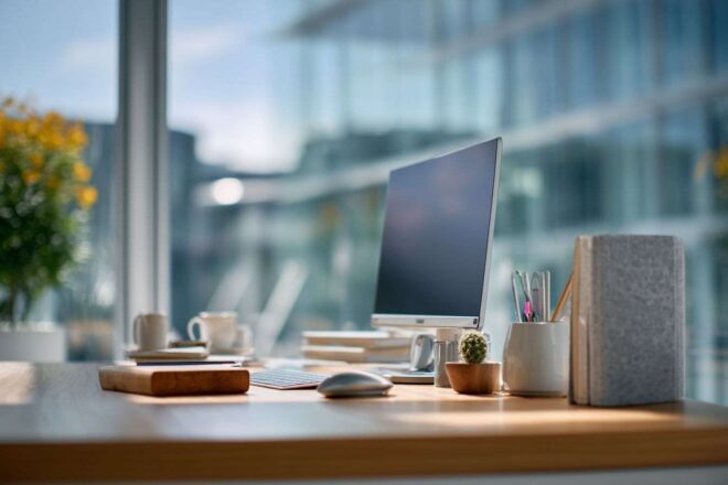 Espace de bureau moderne avec mur en verre