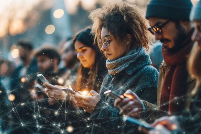 Personnes diversifiées utilisant des smartphones