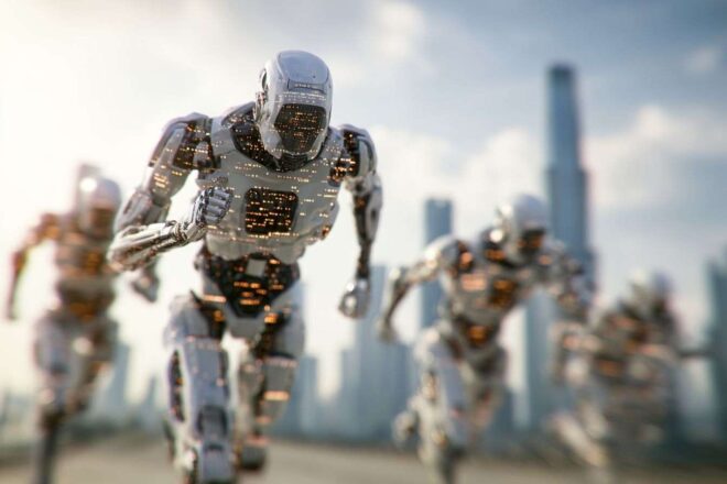 Robots humanoïdes abstraits de code lumineux