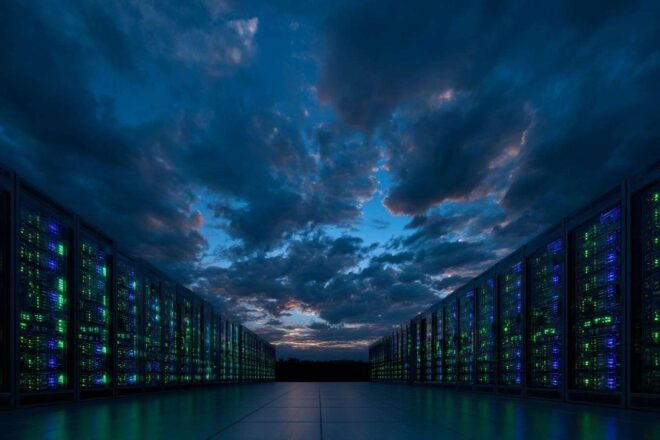 Centre de données futuriste éclairé