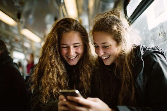 Adolescents riant ensemble