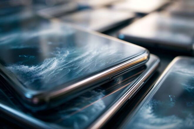 Gros plan écran smartphones élégants technologie durable