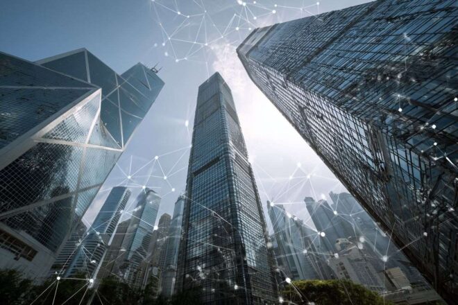 Réseau blockchain et gratte ciels à hong kong