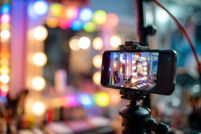 Studio lumineux avec éclairages colorés