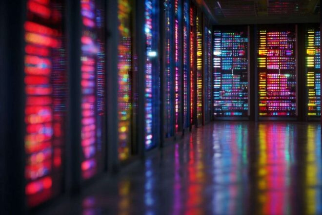 Vue cinématographique d un centre de données