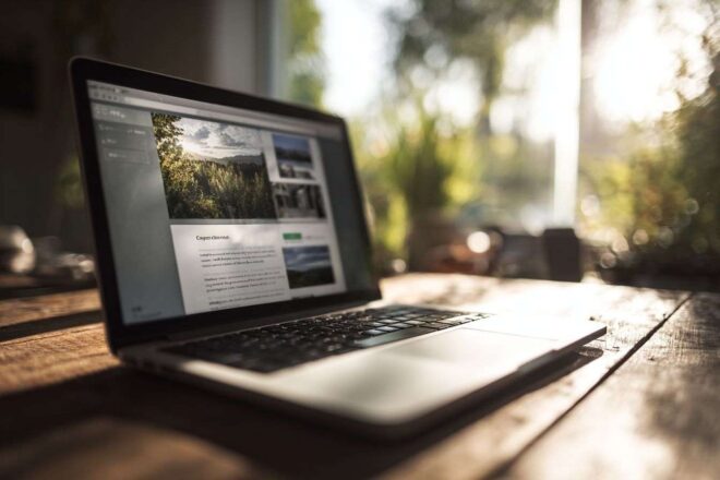 Écran d ordinateur portable affichant une page d enregistrement de droits d auteur et un processus de création artistique par ia