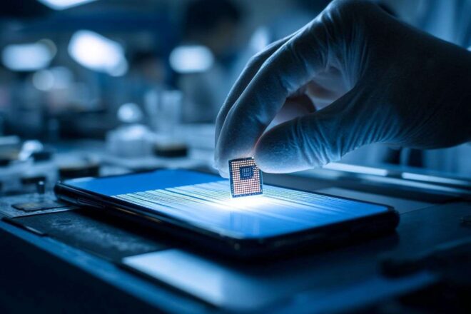 Microprocesseur lumineux sur smartphone
