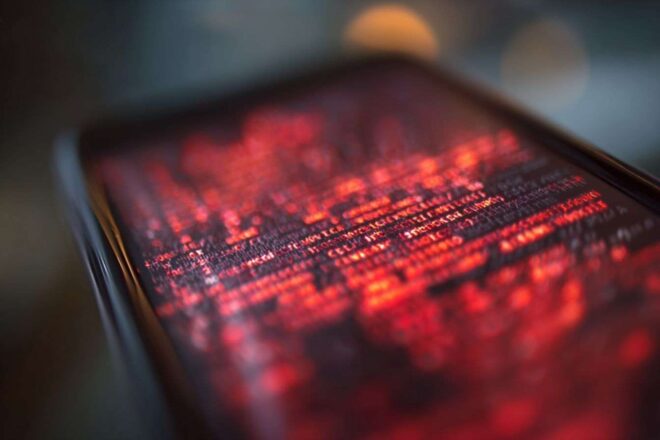Gros plan d un écran de smartphone affichant un code malveillant