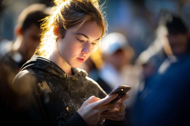 Gros plan d une personne interagissant avec son smartphone