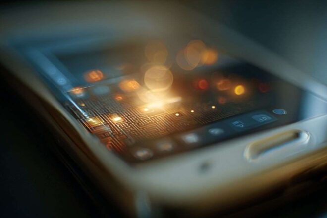Gros plan écran smartphone applications ai