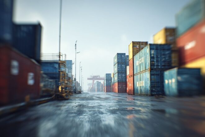 Vue large d une usine chinoise moderne avec conteneurs