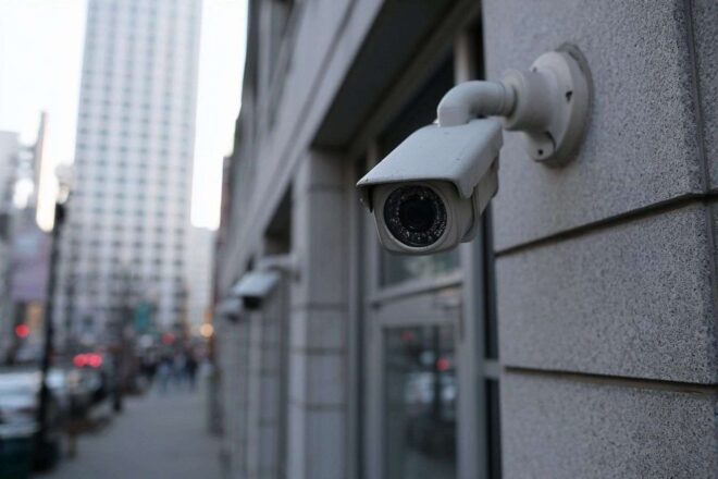 Caméras de surveillance sur façades urbaines