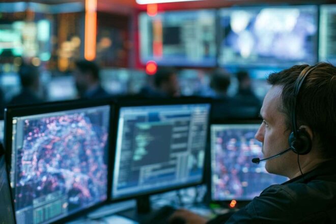 Centre de contrôle télécom futuriste