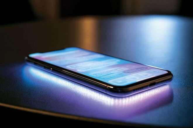 Gros plan sur un smartphone avec interface ia