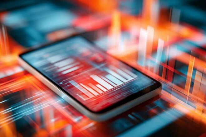 Interface de smartphone avec graphiques abstraits