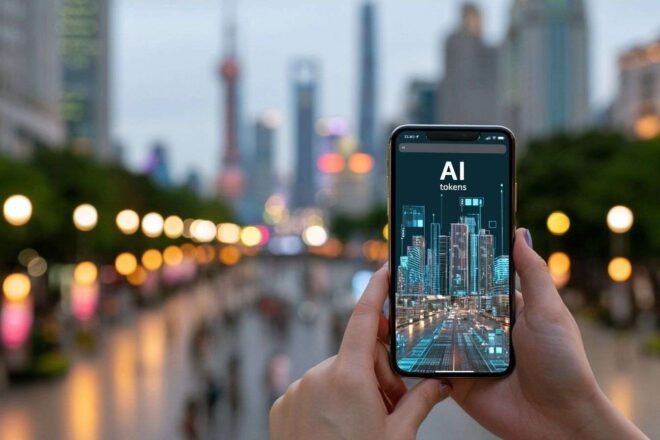 Smartphone futuriste et jetons ia à shanghai