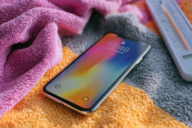 Smartphone en gros plan avec couleurs vives