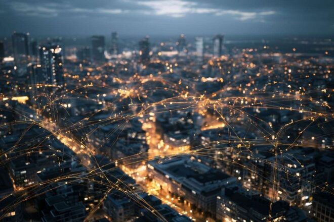 Villes connectées illuminées par antennes