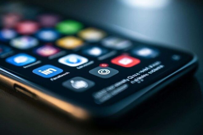 Vue détaillée d interface smartphone avec icônes réseaux sociaux