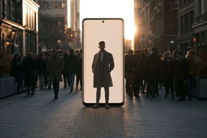 Smartphone géant avec campagne publicitaire