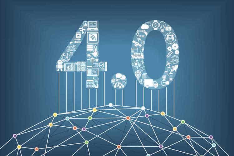Industry 4.0 and industrial internet of things concept with vector illustration of a connected digital world