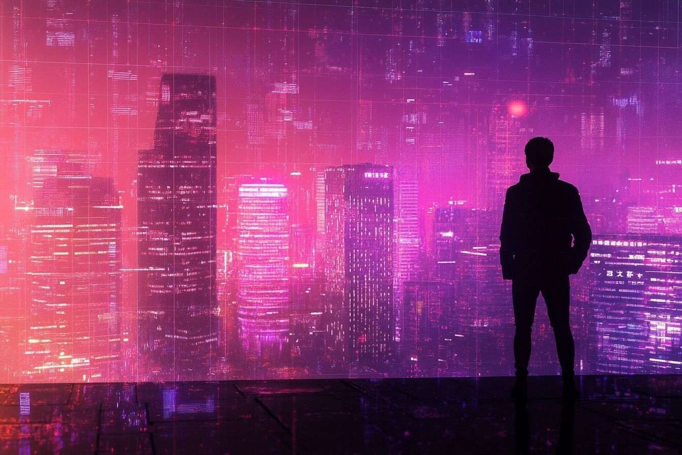 Image d'illustration. Ville futuriste et grille numérique